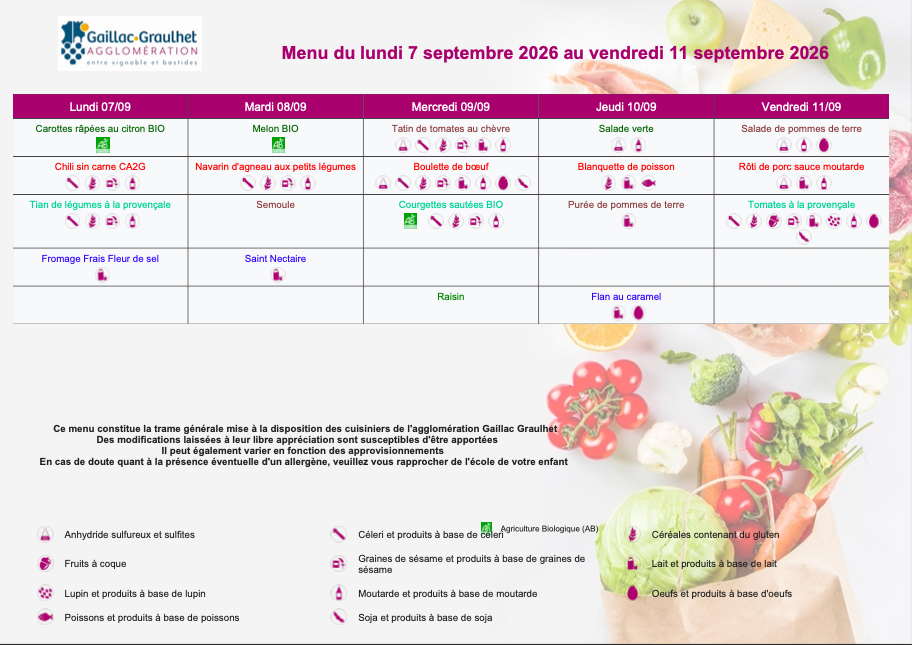 menu du 7 au 11 septembre 2026