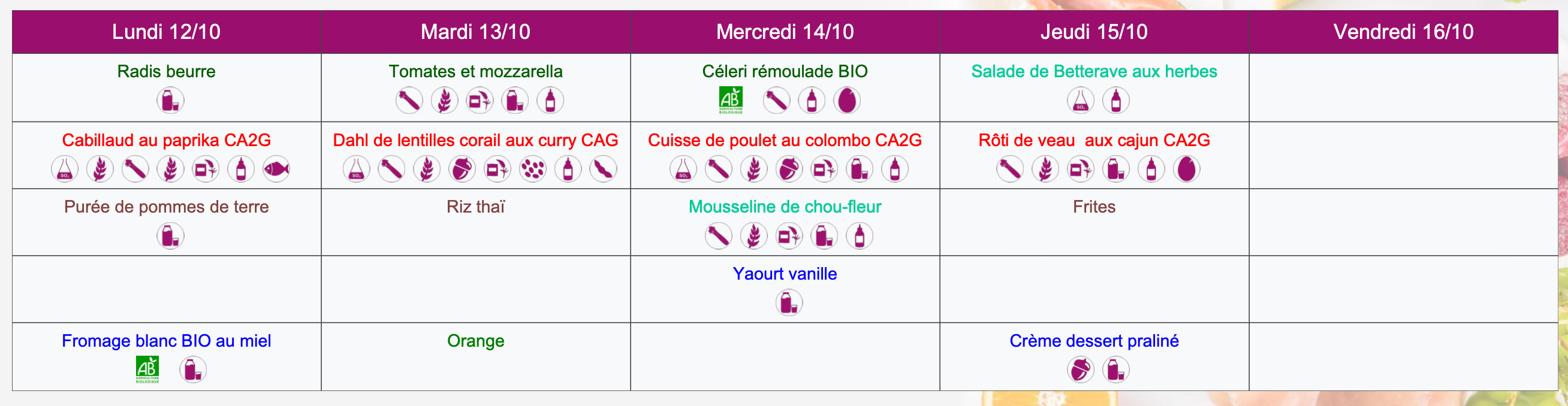Du 12 au 16 octobre Du 12 au 16 octobre